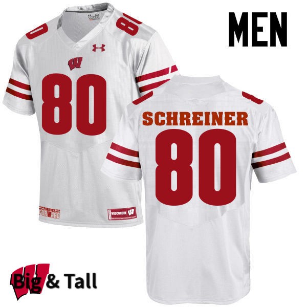 Wisconsin Badgers Men's #80 Dave Schreiner NCAA Under Armour Authentic White Big & Tall College Stitched Football Jersey VS40H53KU